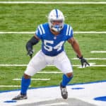 Indianapolis Colts middle linebacker Anthony Walker (54) in action during a NFL game between the Indianapolis Colts and the Baltimore Ravens on November 08, 2020 at Lucas Oil Stadium in Indianapolis, IN.