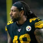 Pittsburgh Steelers outside linebacker Bud Dupree (48) looks on during the NFL football game between the Buffalo Bills and the Pittsburgh Steelers on December 15, 2019 at Heinz Field in Pittsburgh, PA.