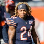 Chicago Bears Cornerback Buster Skrine (24) warms up prior to an NFL football game between the New York Giants and the Chicago Bears on November 24, 2019, at Soldier Field in Chicago, IL.