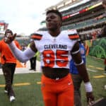 Cleveland Browns tight end David Njoku (85) after the game against the Cleveland Browns and the Cincinnati Bengals on November 25th 2018, at Paul Brown Stadium in Cincinnati, OH.