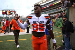 Cleveland Browns tight end David Njoku (85) after the game against the Cleveland Browns and the Cincinnati Bengals on November 25th 2018, at Paul Brown Stadium in Cincinnati, OH.