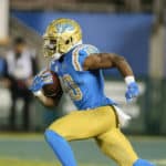 UCLA Bruins running back Demetric Felton (10) returns a kickoff during the college football game between the California Golden Bears and the UCLA Bruins on November 30, 2019, at the Rose Bowl in Pasadena, CA.