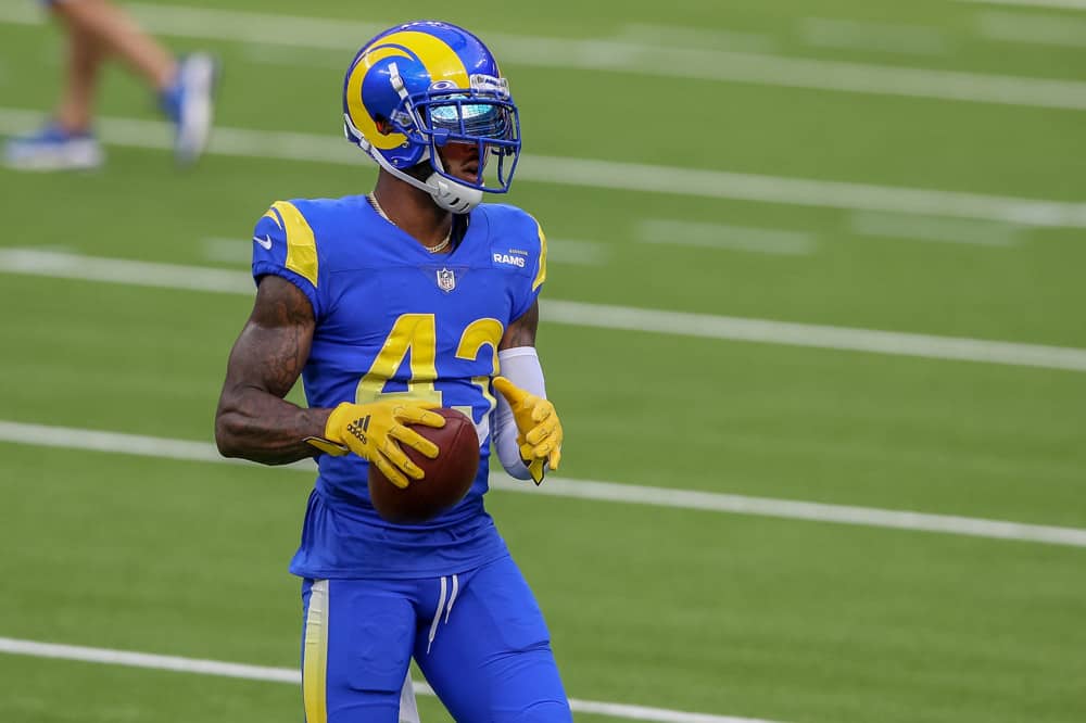 Los Angeles Rams safety John Johnson III #43 during the Los Angeles Rams scrimmage on August 22, 2020, at SoFi Stadium in Inglewood, CA.