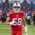 Buffalo Bills Linebacker Matt Milano (58) walks off the field after the National Football League game between the Baltimore Ravens and the Buffalo Bills on December 8, 2019, at New Era Field in Orchard Park, NY.