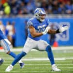 Detroit Lions defensive end Romeo Okwara (95) rushes during a regular season game between the Tampa Bay Buccaneers and the Detroit Lions on December 15, 2019 at Ford Field in Detroit, Michigan.