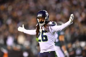 Seattle Seahawks Cornerback Shaquill Griffin (26) celebrates a defensive stop in the second half during the NFL Playoff Game between the Seattle Seahawks and Philadelphia Eagles on January 05, 2020 at Lincoln Financial Field in Philadelphia, PA.