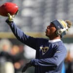Los Angeles Rams cornerback Troy Hill (32) warms up in beats headphones prior to the National Football League game between the New York Jets and the Los Angeles Rams on November 13, 2016, at Met Life Stadium in East Rutherford,NJ.