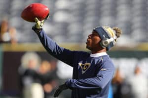 Los Angeles Rams cornerback Troy Hill (32) warms up in beats headphones prior to the National Football League game between the New York Jets and the Los Angeles Rams on November 13, 2016, at Met Life Stadium in East Rutherford,NJ.