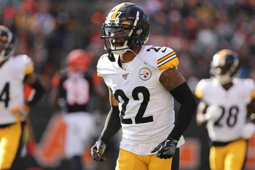 Pittsburgh Steelers cornerback Steven Nelson (22) runs off the field during the game against the Pittsburgh Steelers and the Cincinnati Bengals on November 24th 2019, at Paul Brown Stadium in Cincinnati, OH.