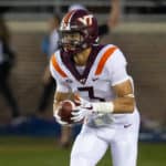 Virginia Tech Hokies defensive back Caleb Farley (3) catches the kickoff during the game between the Florida State Seminoles and the Virginia Tech Hokies September 03, 2018, at Doak Campbell Stadium in Tallahassee, Florida.