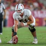 Stanford Cardinal center Drew Dalman (51) looking at the defense during a college football game between the Stanford Cardinal and the USC Trojans on September 07, 2019, at the Los Angeles Memorial Coliseum in Los Angeles, CA