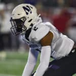 Northwestern (CB) Greg Newsome II (2) during a college football game between the Northwestern Wildcats and Indiana Hoosiers on November 2, 2019, at Memorial Stadium in Bloomington, IN.