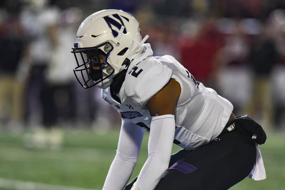 Northwestern (CB) Greg Newsome II (2) during a college football game between the Northwestern Wildcats and Indiana Hoosiers on November 2, 2019, at Memorial Stadium in Bloomington, IN. 