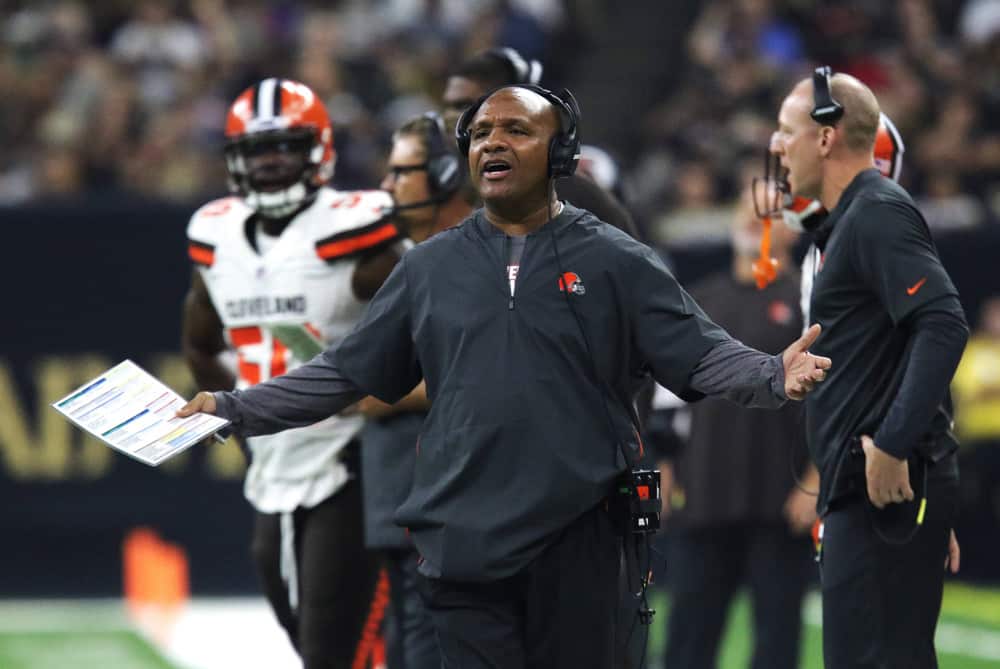 Cleveland Browns head coach Hue Jackson on the sidelines during his game against the New Orleans Saints in New Orleans, Louisiana USA on September 16, 2018 