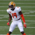 American linebacker Jabril Cox of LSU (19) during the 2021 Reese's Senior Bowl on January 30, 2021 at Hancock Whitney Stadium in Mobile, Alabama.