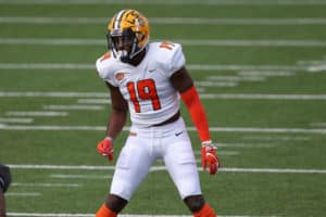 American linebacker Jabril Cox of LSU (19) during the 2021 Reese's Senior Bowl on January 30, 2021 at Hancock Whitney Stadium in Mobile, Alabama.