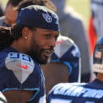 Tennessee Titans outside linebacker Jadeveon Clowney (99) sits on the bench during the game against the Tennessee Titans and the Cincinnati Bengals on November 1, 2020, at Paul Brown Stadium in Cincinnati, OH.