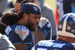 Tennessee Titans outside linebacker Jadeveon Clowney (99) sits on the bench during the game against the Tennessee Titans and the Cincinnati Bengals on November 1, 2020, at Paul Brown Stadium in Cincinnati, OH.