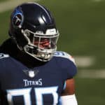 Tennessee Titans outside linebacker Jadeveon Clowney (99) warms up before the game against the Tennessee Titans and the Cincinnati Bengals on November 1, 2020, at Paul Brown Stadium in Cincinnati, OH.