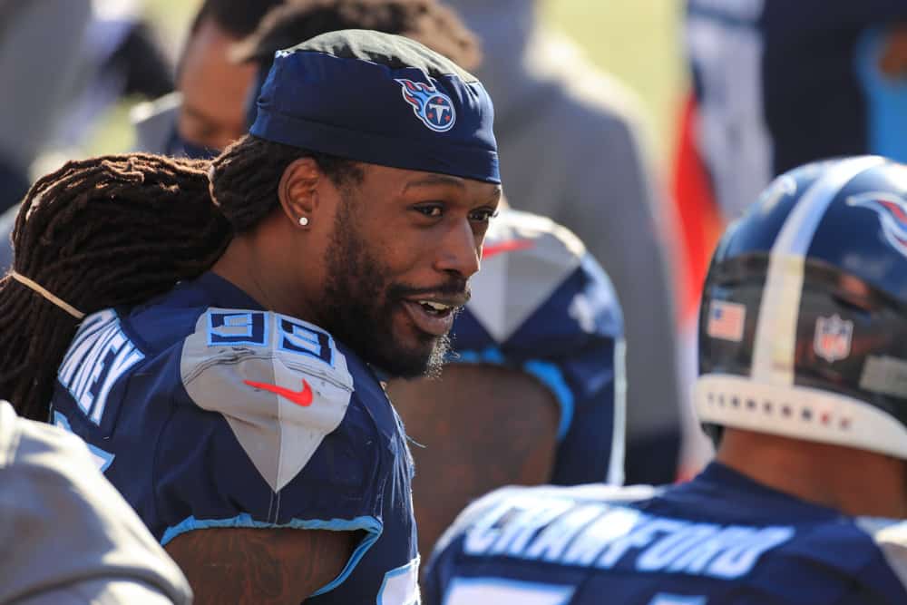 Tennessee Titans outside linebacker Jadeveon Clowney (99) sits on the bench during the game against the Tennessee Titans and the Cincinnati Bengals on November 1, 2020, at Paul Brown Stadium in Cincinnati, OH.