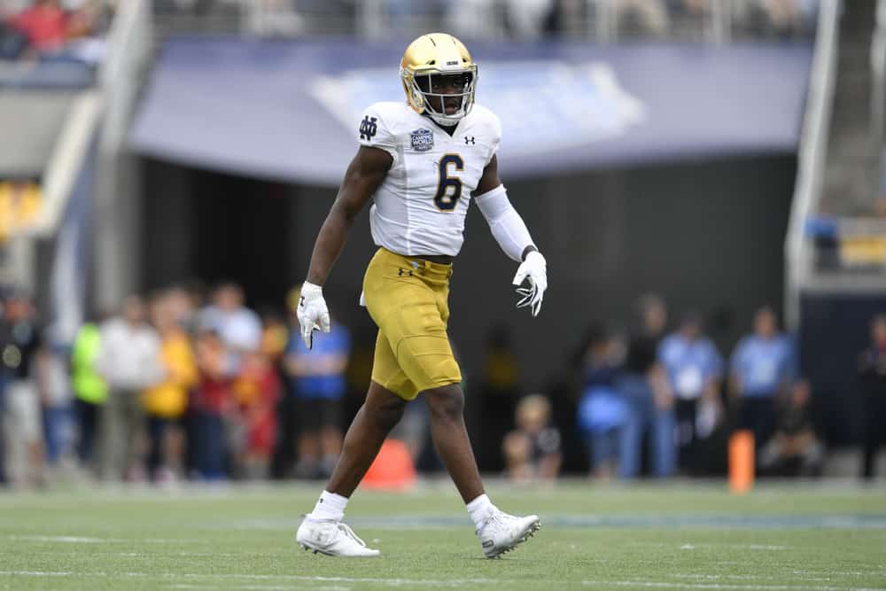 New Cleveland Browns linebacker Jeremiah Owusu-Koramoah (6) during the second half of the Camping World Bowl between the Notre Dame Fighting Irish and the Iowa State Cyclones on December 28, 2019, at Camping World Stadium in Orlando, FL.