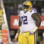 LSU Tigers nose tackle Tyler Shelvin (72) during the LSU Tigers 31-0 win over the Southeastern Louisiana Lions on September 08, 2018, at Tiger Stadium in Baton Rouge, Louisiana.