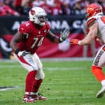 Arizona Cardinals offensive tackle D.J. Humphries (74) blocks Cleveland Browns defensive end Porter Gustin (97) during the NFL football game between the Cleveland Browns and the Arizona Cardinals on December 15, 2019 at State Farm Stadium in Glendale, Arizona.