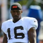 Cleveland Browns wide receiver Andrew Hawkins (16) in action during a joint practice between the Cleveland Browns and the Buffalo Bills at the Buffalo Bills Training Camp at St. John Fisher College in Pittsford, New York.