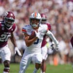 Auburn Tigers wide receiver Anthony Schwartz (5) runs the ball during the game between the Auburn Tigers and the Texas A&M Aggies on September 21, 2019 at Kyle Field in College Station, Texas.
