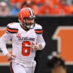 Cleveland Browns quarterback Baker Mayfield (6) reacts during the game against the Cleveland Browns and the Cincinnati Bengals on December 29, 2019, at Paul Brown Stadium in Cincinnati, OH.