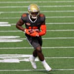 National wide receiver Demetric Felton of UCLA (10) warms up for the 2021 Reese's Senior Bowl on January 30, 2021 at Hancock Whitney Stadium in Mobile, Alabama.