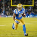 UCLA Bruins running back Demetric Felton (10) catches a pass for a gain during a college football game between the California Golden Bears and the UCLA Bruins on November 30, 2019, at the Rose Bowl in Pasadena, CA.