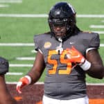 National offensive lineman James Hudson III of Cincinnati (55) during warmups for the 2021 Reese's Senior Bowl on January 30, 2021 at Hancock Whitney Stadium in Mobile, Alabama.