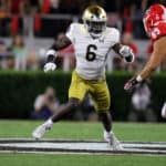 Notre Dame Fighting Irish linebacker Jeremiah Owusu-Koramoah (6) during the game between the Georgia Bulldogs and the Notre Dame Fighting Irish on September 21, 2019 at Sanford Stadium in Athens, Georgia.