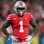 Ohio State Buckeyes wide receiver Johnnie Dixon (1) looks over to the sidelines during the Big 10 Championship game between the Northwestern Wildcats and Ohio State Buckeyes on December 1, 2018, at Lucas Oil Stadium in Indianapolis, IN.