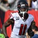 Atlanta Falcons Wide Receiver Julio Jones (11) enters the field prior to the first half of an NFL game between the Atlanta Falcons and the Tampa Bay Bucs on December 29, 2019, at Raymond James Stadium in Tampa, FL.