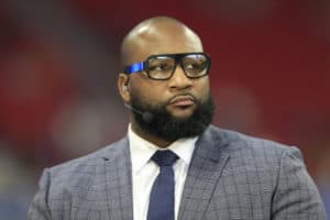 Sportscaster Marcus Spears prior to the Peach Bowl game between the LSU Tigers and the Oklahoma Sooners on December 28, 2019 at the Mercedes-Benz Stadium in Atlanta, Georgia.