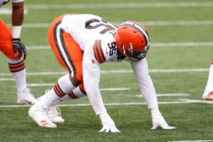 Cleveland Browns defensive end Myles Garrett (95) in action during the game against the Cleveland Browns and the Cincinnati Bengals on October 25, 2020, at Paul Brown Stadium in Cincinnati, OH.