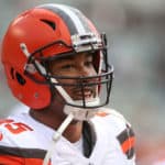 Cleveland Browns defensive end Myles Garrett (95) warms up before the game against the Cleveland Browns and the Cincinnati Bengals on November 25th 2018, at Paul Brown Stadium in Cincinnati, OH.