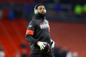 Cleveland Browns wide receiver Odell Beckham Jr. (13) on the field prior to the National Football League game between the Pittsburgh Steelers and Cleveland Browns on November 14, 2019, at FirstEnergy Stadium in Cleveland, OH.