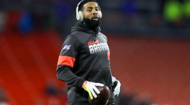 Cleveland Browns wide receiver Odell Beckham Jr. (13) on the field prior to the National Football League game between the Pittsburgh Steelers and Cleveland Browns on November 14, 2019, at FirstEnergy Stadium in Cleveland, OH.