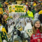 Green Bay Packer fans enjoy the action during the NFC Divisional Playoff game between the Green Bay Packers and the Seattle Seahawks on January 12, 2020, at Lambeau Field in Green Bay WI.