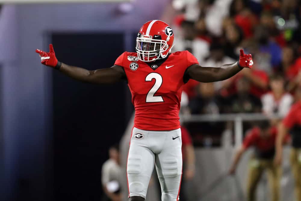 Georgia Bulldogs defensive back Richard LeCounte (2) during the game between the Georgia Bulldogs and the Notre Dame Fighting Irish on September 21, 2019 at Sanford Stadium in Athens, Georgia.