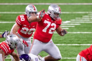 Ohio State Buckeyes defensive tackle Tommy Togiai (72) in action during the Big Ten Championship game between the Ohio State Buckeyes and the Northwestern Wildcats on December 19, 2020 at Lucas Oil stadium, in Indianapolis, IN.