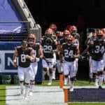 Cleveland Browns quarterback Baker Mayfield (6) leads the Cleveland Browns out of the tunnel for the game against the Baltimore Ravens on September 13, 2020, at M&T Bank Stadium in Baltimore, MD.