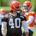 BEREA, OH - MAY 23: Cleveland Browns fullback Danny Vitale (40) participates in drills during the Cleveland Browns OTA on May 23, 2018 at the Cleveland Browns Training Facility in Berea, Ohio.