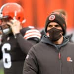 Head coach Kevin Stefanski of the Cleveland Browns looks on before the game against the Pittsburgh Steelers at FirstEnergy Stadium on January 03, 2021 in Cleveland, Ohio.