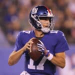 Kyle Lauletta #17 of the New York Giants looks to pass in the fourth quarter against the Cleveland Browns during their preseason game on August 9,2018 at MetLife Stadium in East Rutherford, New Jersey.