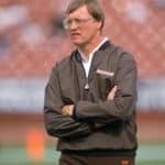 Head coach Marty Schottenheimer of the Cleveland Browns looks on during a game against the Los Angeles Raiders at the Los Angeles Memorial Coliseum on November 16, 1986 in Los Angeles, California. The Raiders won 27-14.