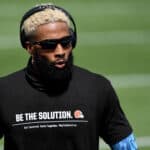 Odell Beckham Jr. #13 of the Cleveland Browns wears a shirt reading "Be The Solution" prior to playing against the Baltimore Ravens at M&T Bank Stadium on September 13, 2020 in Baltimore, Maryland.